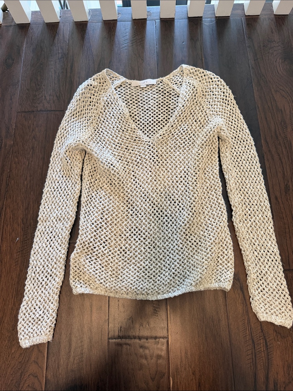 LOFT Open Knit Sweater in Beige Size Small Like New